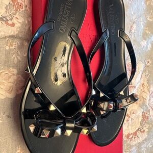 Valentino Garavani Black Studded Bow Sandals